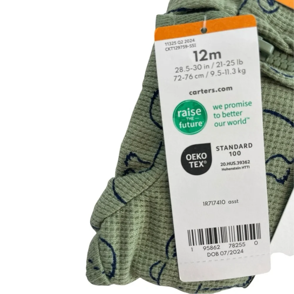 Carter's Zip Up 1 Piece Jumpsuit Green Bear Print Size 12M NWT - Picture 4 of 4